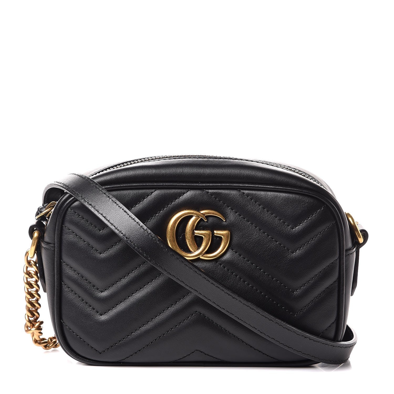 Gucci Calfskin Matelasse Mini GG Marmont Chain Shoulder Bag Black 1 of 7