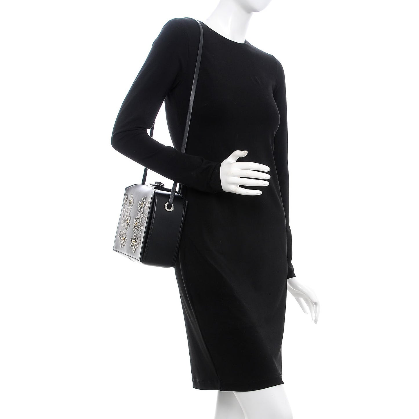 Calfskin Studded Box Shoulder Bag Black