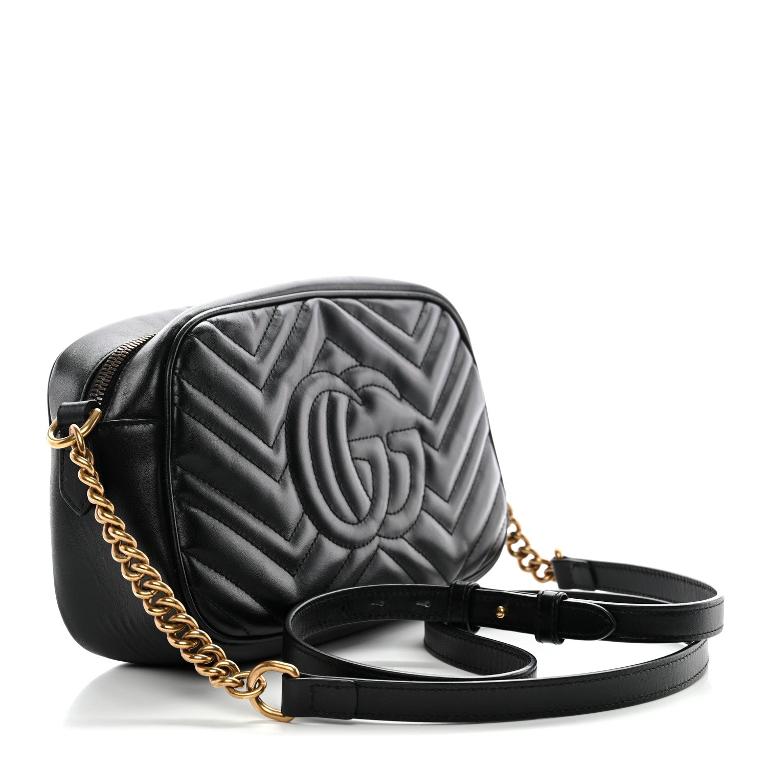Gucci Calfskin Matelasse Small GG Marmont Chain Shoulder Bag Black 3 of 13