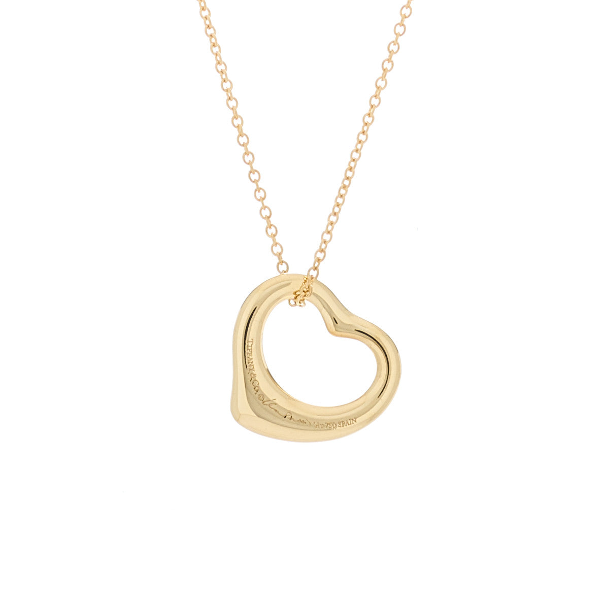 18K Yellow Gold 16mm Elsa Peretti Open Heart Pendant Necklace