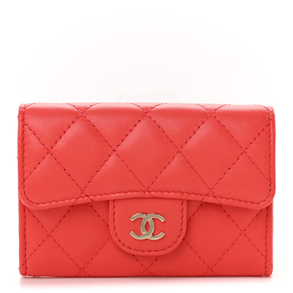 Chanel Lambskin Quilted Flap Card Holder Wallet Coral 1 of 9