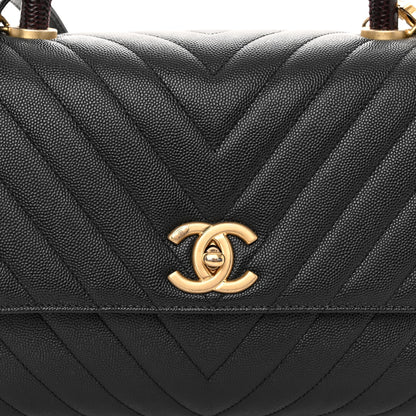Chanel Caviar Lizard Embossed Chevron Quilted Medium Coco Handle Flap Black 8 of 11