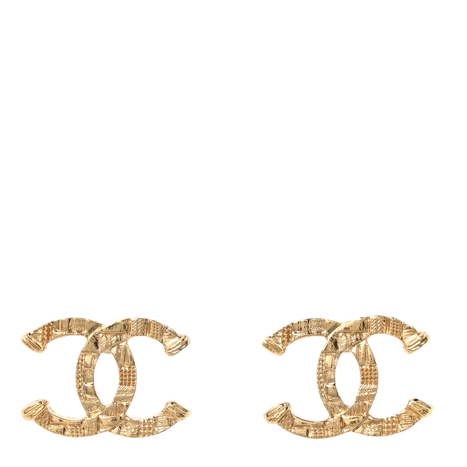 Chanel Metal Tweed Effect CC Earrings Gold 1 of 5