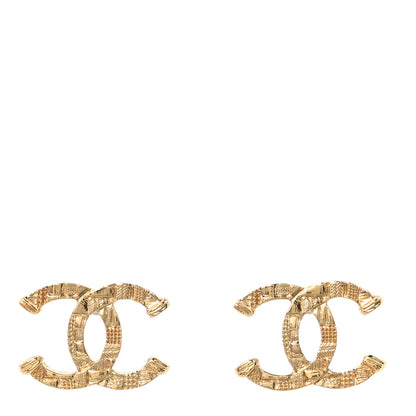 Chanel Metal Tweed Effect CC Earrings Gold 1 of 5