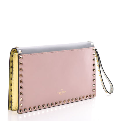 Valentino Garavani Nappa Watercolor Rockstud Wristlet Clutch Rose Green Yellow Sky 3 of 8