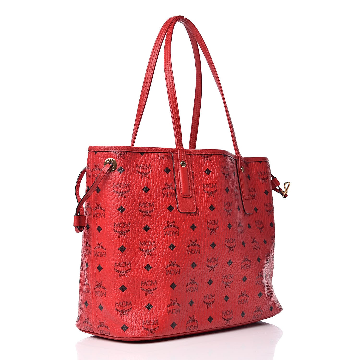 MCM Visetos Medium Liz Reversible Shopper Tote Ruby Red 4 of 11
