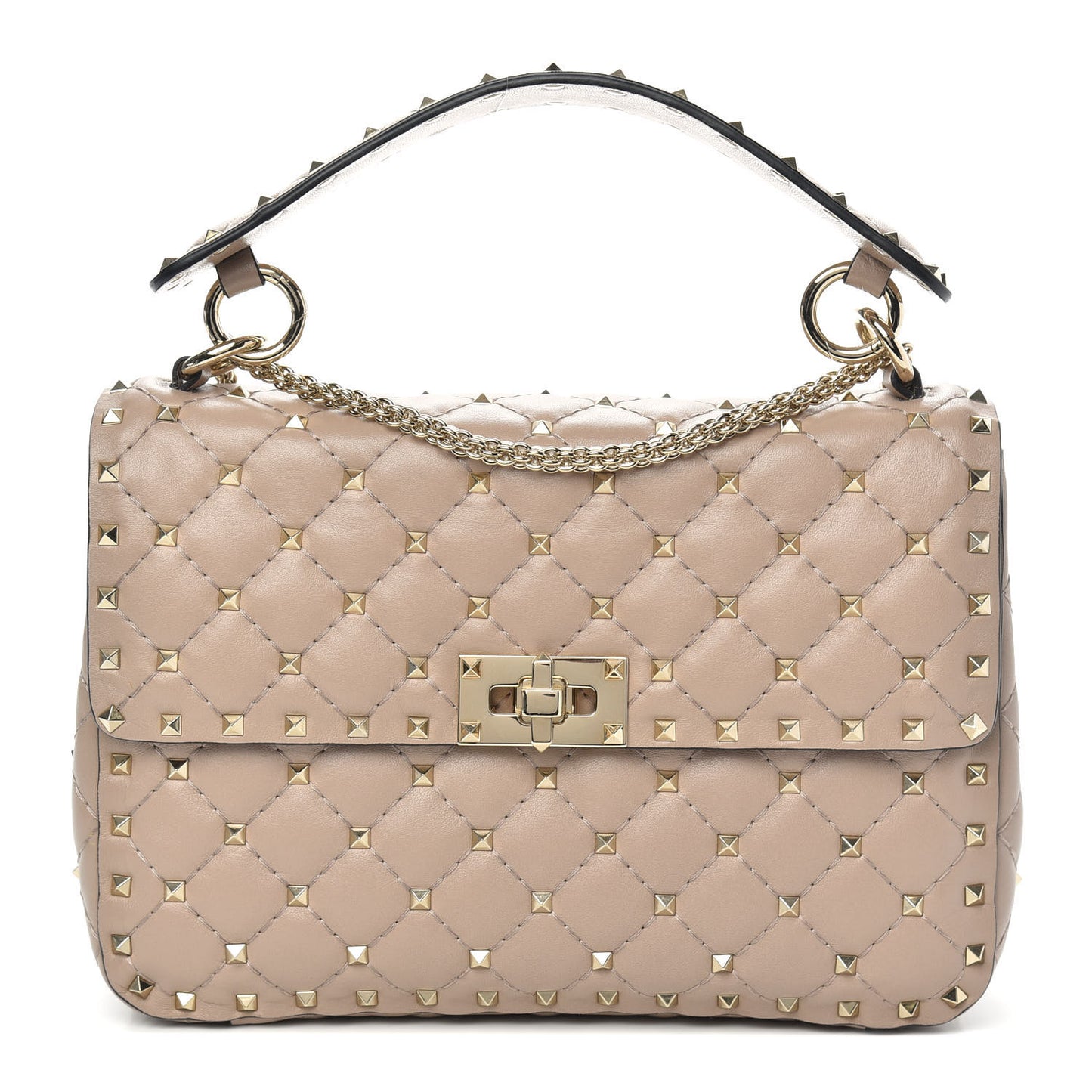Lambskin Medium Rockstud Spike Shoulder Bag Poudre