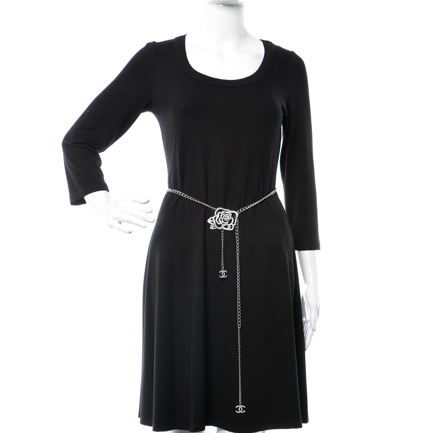 Crystal CC Camellia Chain Belt Silver