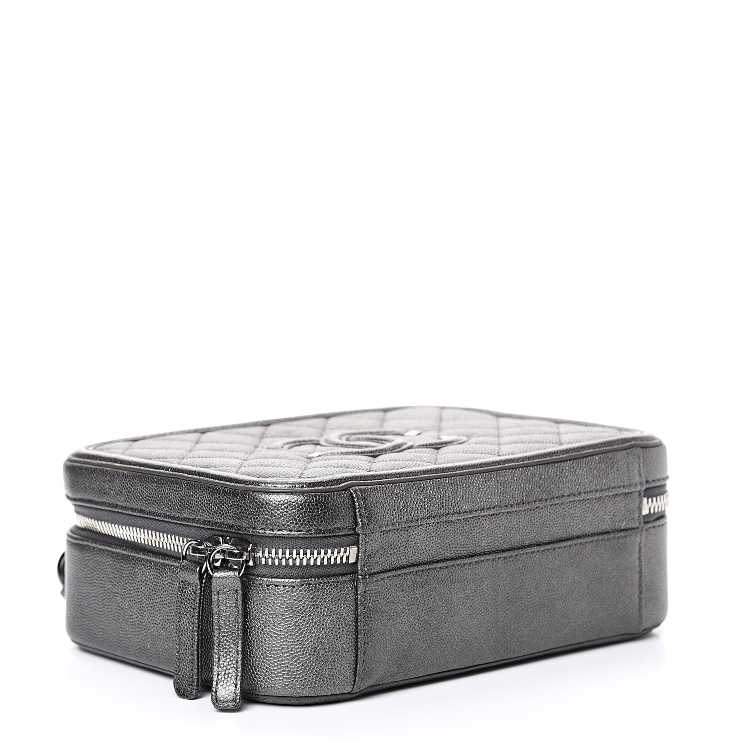 Chanel Metallic Caviar Quilted Medium CC Filigree Vanity Case Dark Silver 3 of 11