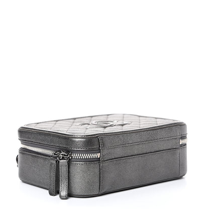 Chanel Metallic Caviar Quilted Medium CC Filigree Vanity Case Dark Silver 3 of 11