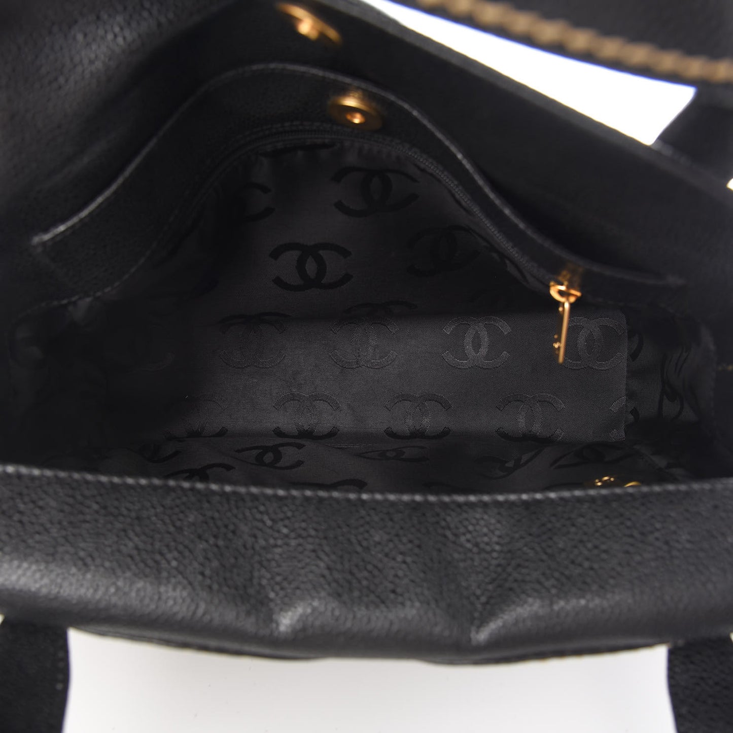 Caviar CC Stitched Small Tote Black