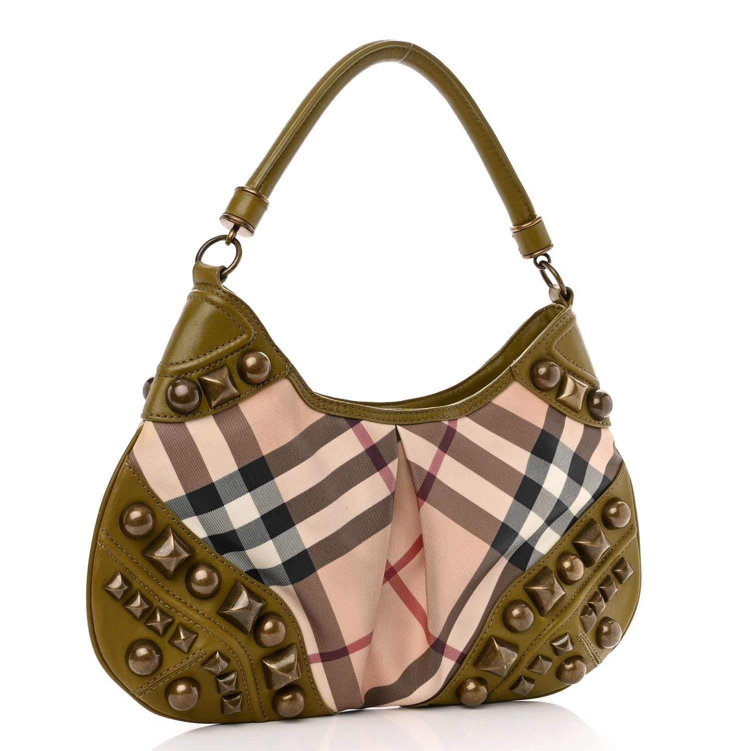 Burberry Nova Check Mega Stud Medium Alverton Hobo Green 3 of 14