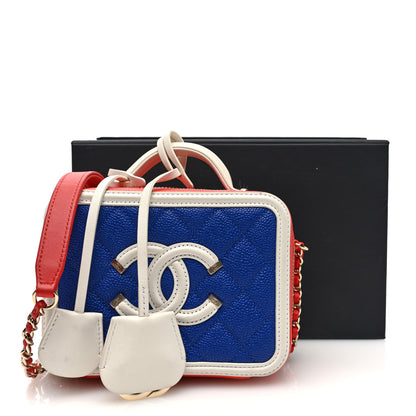 Chanel Caviar Quilted Small CC Filigree Vanity Case Blue White Red 11 of 11