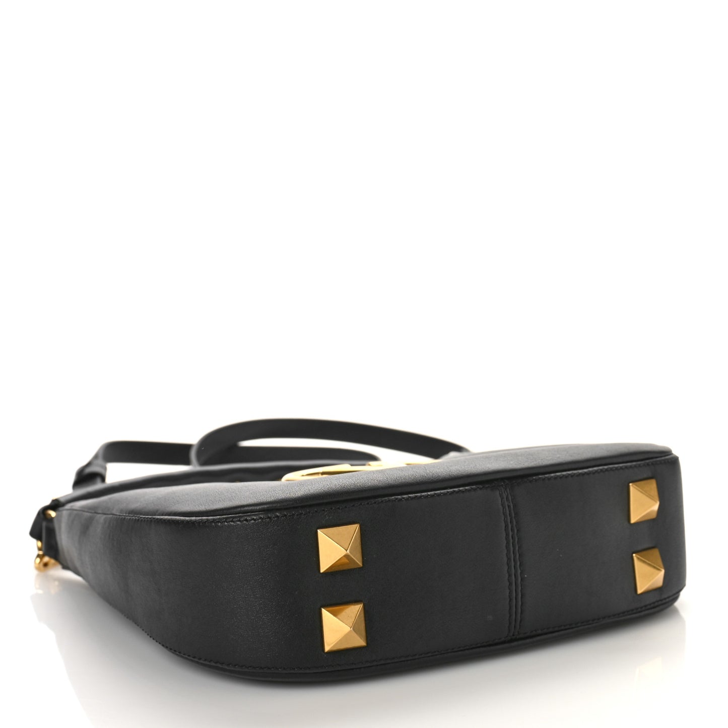 Calfskin Stud Sign Zip Hobo Black