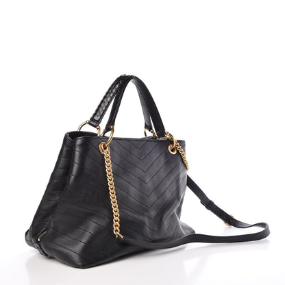 Chanel Calfskin Elaphe Stitched Large Chevron Chic Shopping Bag Black 4 of 8