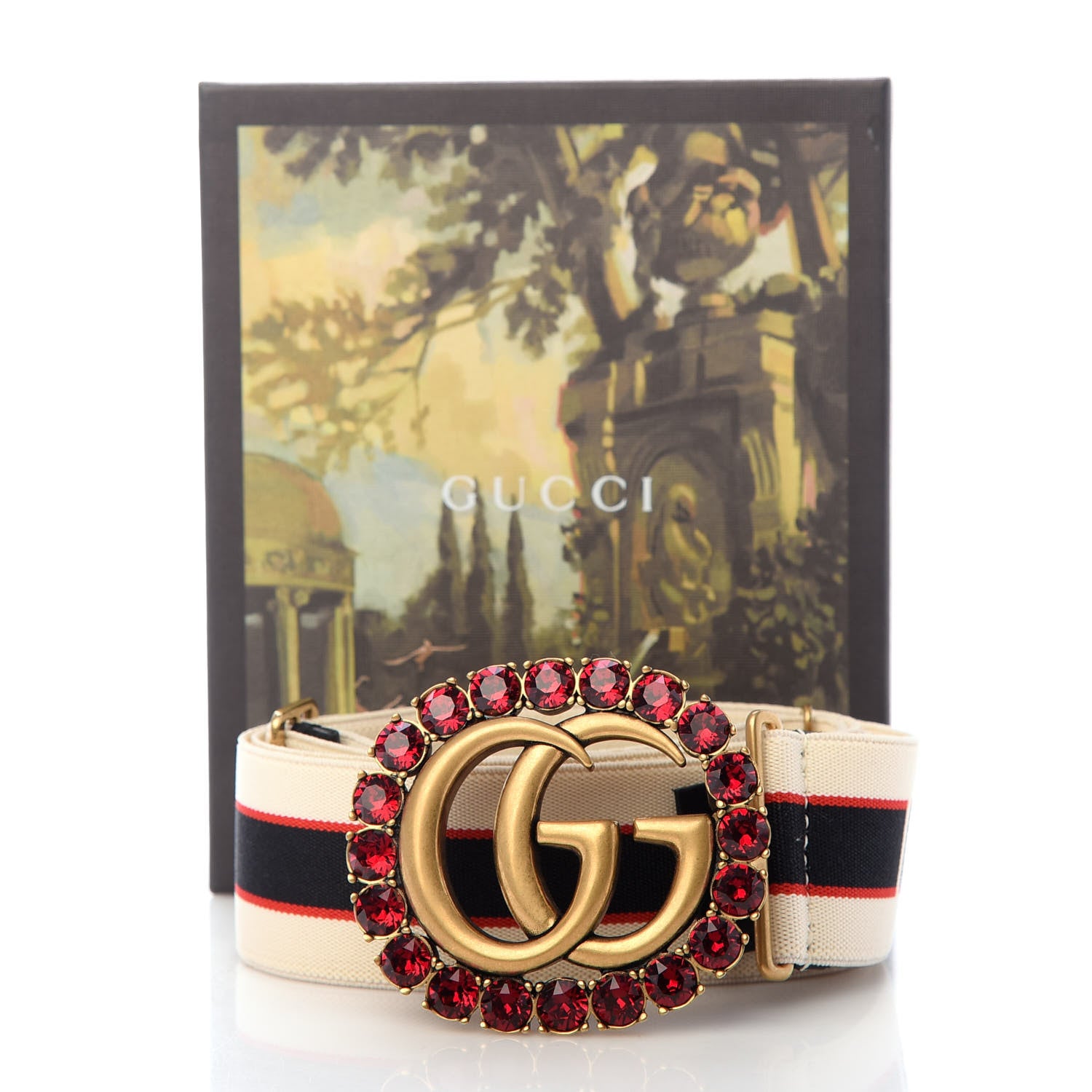 Gucci Jacquard Crystal Stripe Double G Belt 95 38 White 6 of 6