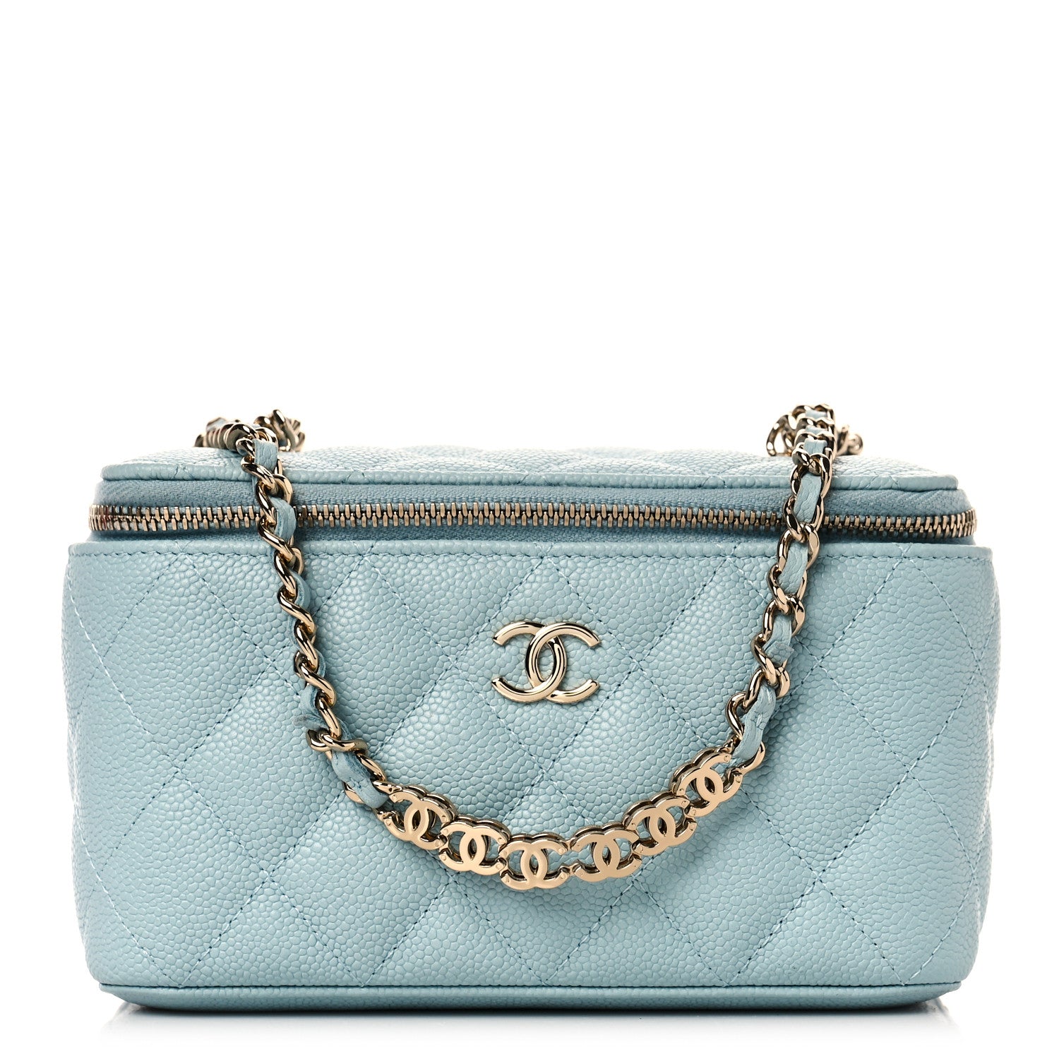 Chanel Caviar Quilted Small Tiny CC Vanity Case With Chain Light Blue 1 of 10