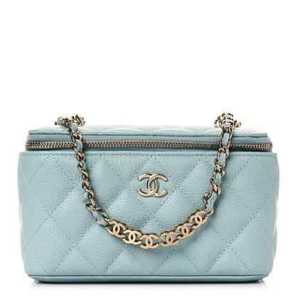 Chanel Caviar Quilted Small Tiny CC Vanity Case With Chain Light Blue 1 of 10