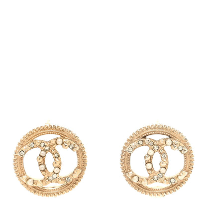 Chanel Pearl Crystal CC Round Earrings Gold 1 of 5