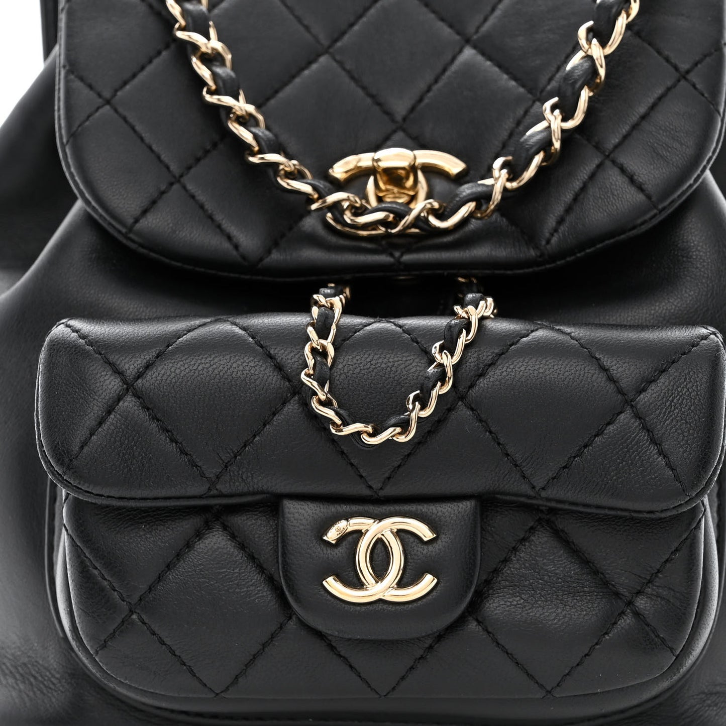 Lambskin Quilted Small Duma Drawstring Backpack Black