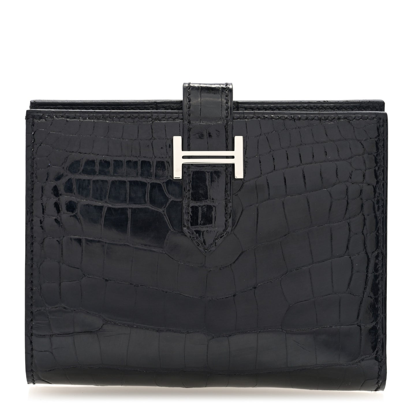 Shiny Alligator Bearn Compact Wallet Black