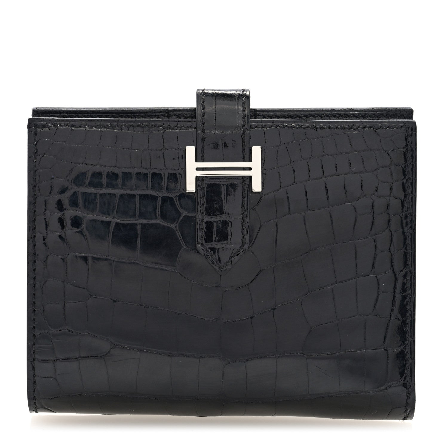 Hermes Shiny Alligator Bearn Compact Wallet Black 1 of 7