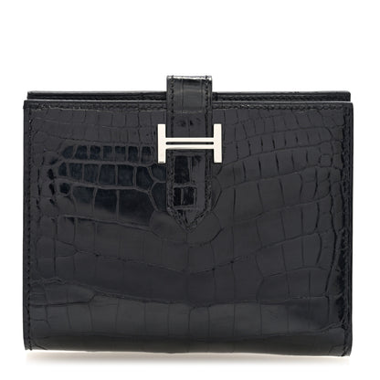 Hermes Shiny Alligator Bearn Compact Wallet Black 1 of 7