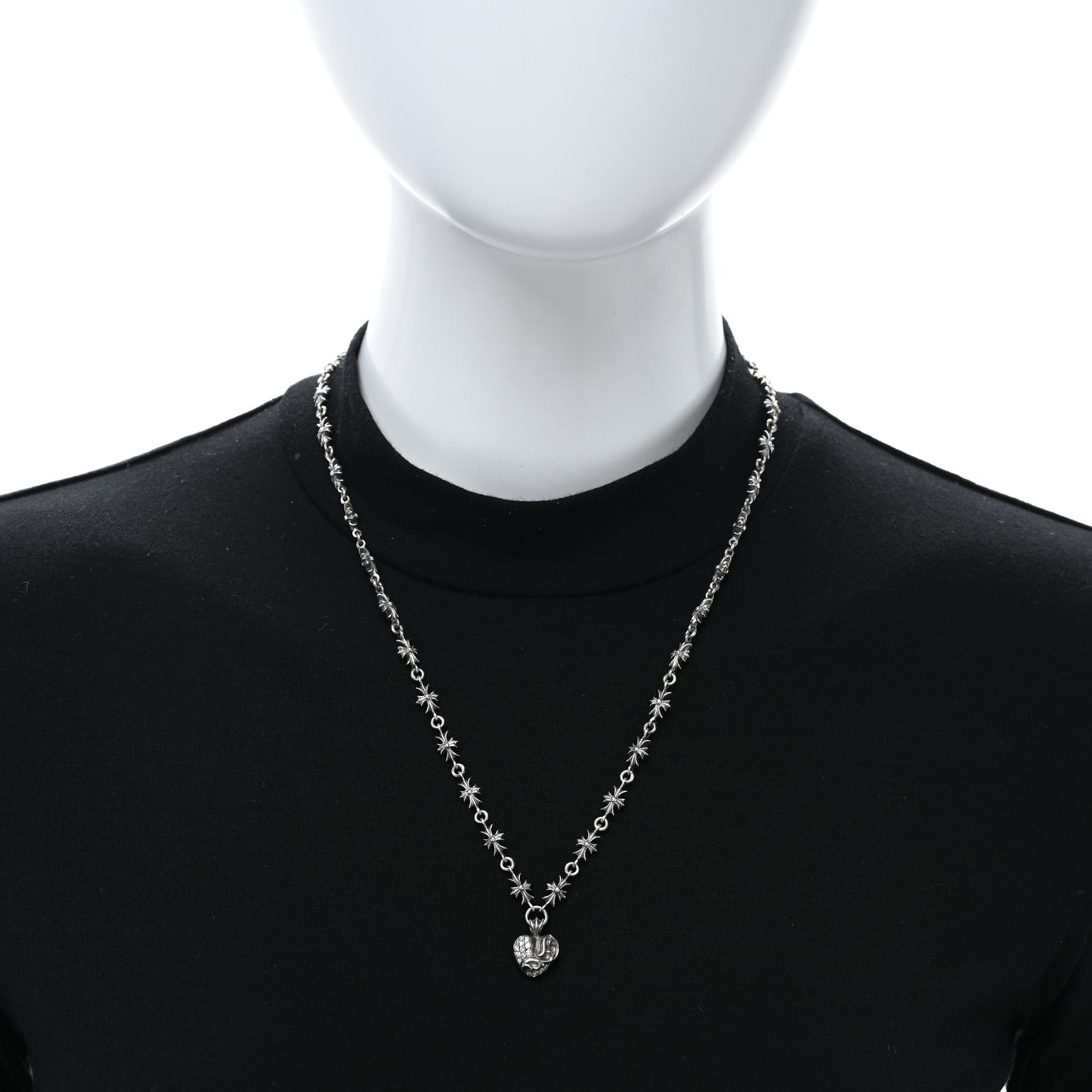 Sterling Silver Diamond Heart Pendant Maltese Chain Necklace