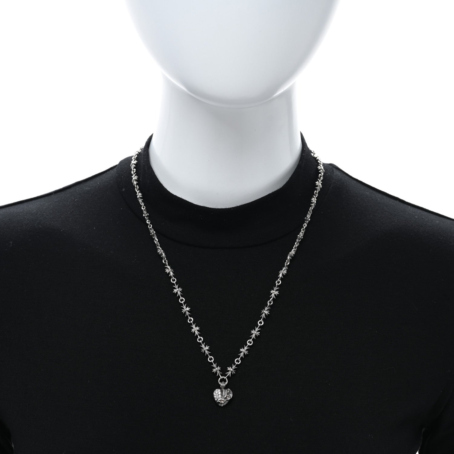 Chrome Hearts Sterling Silver Diamond Heart Pendant Maltese Chain Necklace 2 of 4