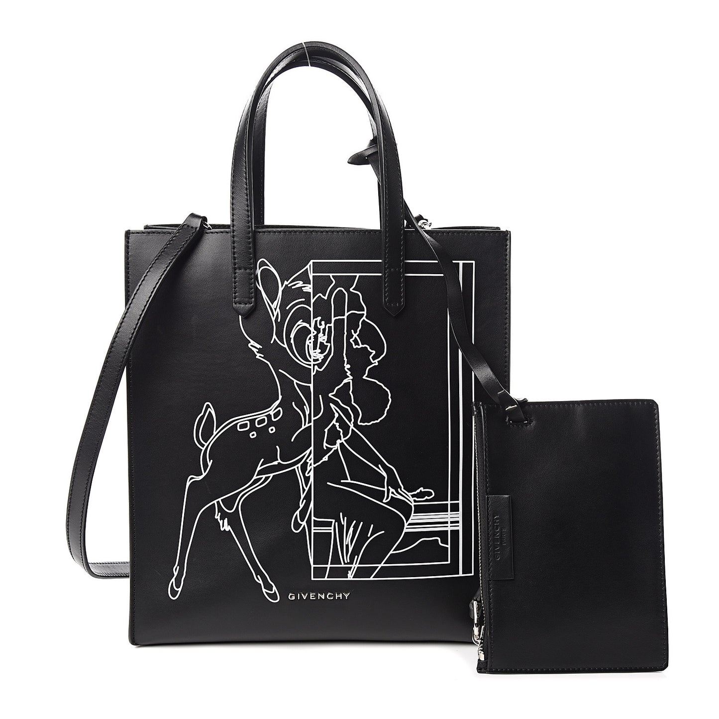 Calfskin Bambi Print Small Stargate Shopper Tote Black