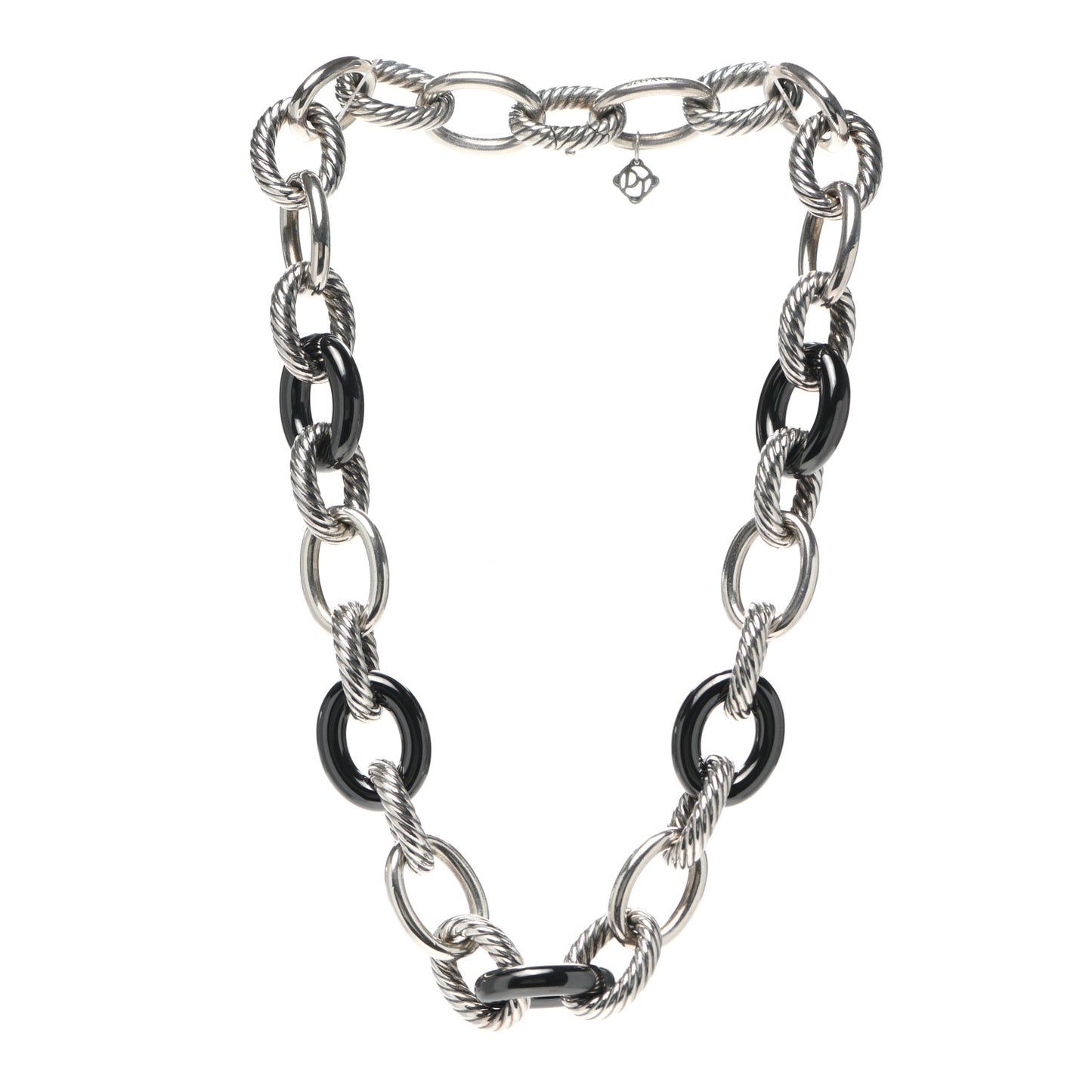 Sterling Silver Black Ceramic 18mm Large Oval Link Necklace Black