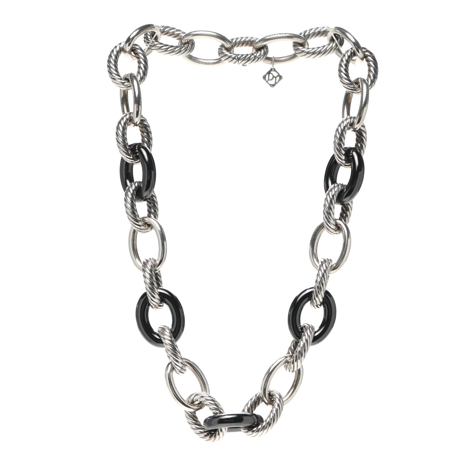 David Yurman Sterling Silver Black Ceramic 18mm Large Oval Link Necklace Black 3 of 4
