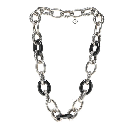 David Yurman Sterling Silver Black Ceramic 18mm Large Oval Link Necklace Black 3 of 4