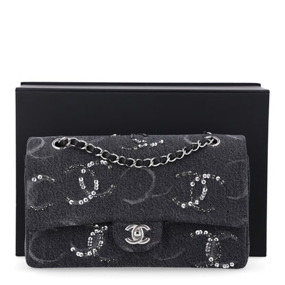 Chanel Denim Crystal Sequin CC Medium Double Flap Black 2 of 10