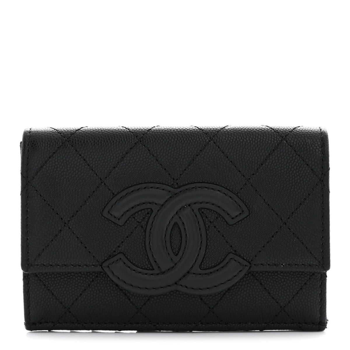 Caviar Lambskin Quilted CC Flap Card Holder Black