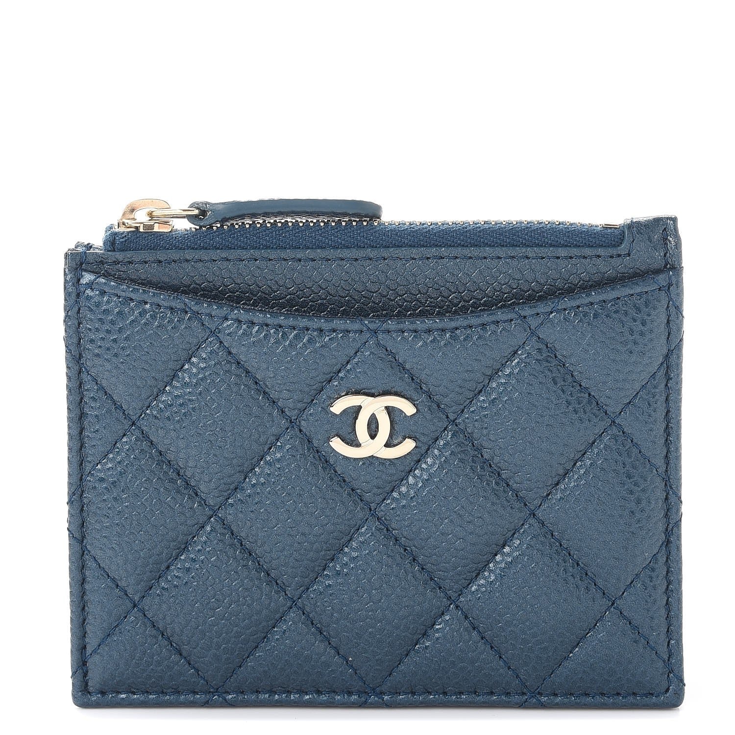 Chanel Metallic Caviar Quilted CC Zip Card Holder Dark Blue 1 of 8