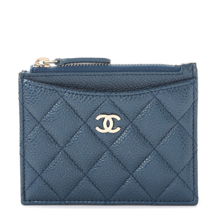 Chanel Metallic Caviar Quilted CC Zip Card Holder Dark Blue 1 of 8