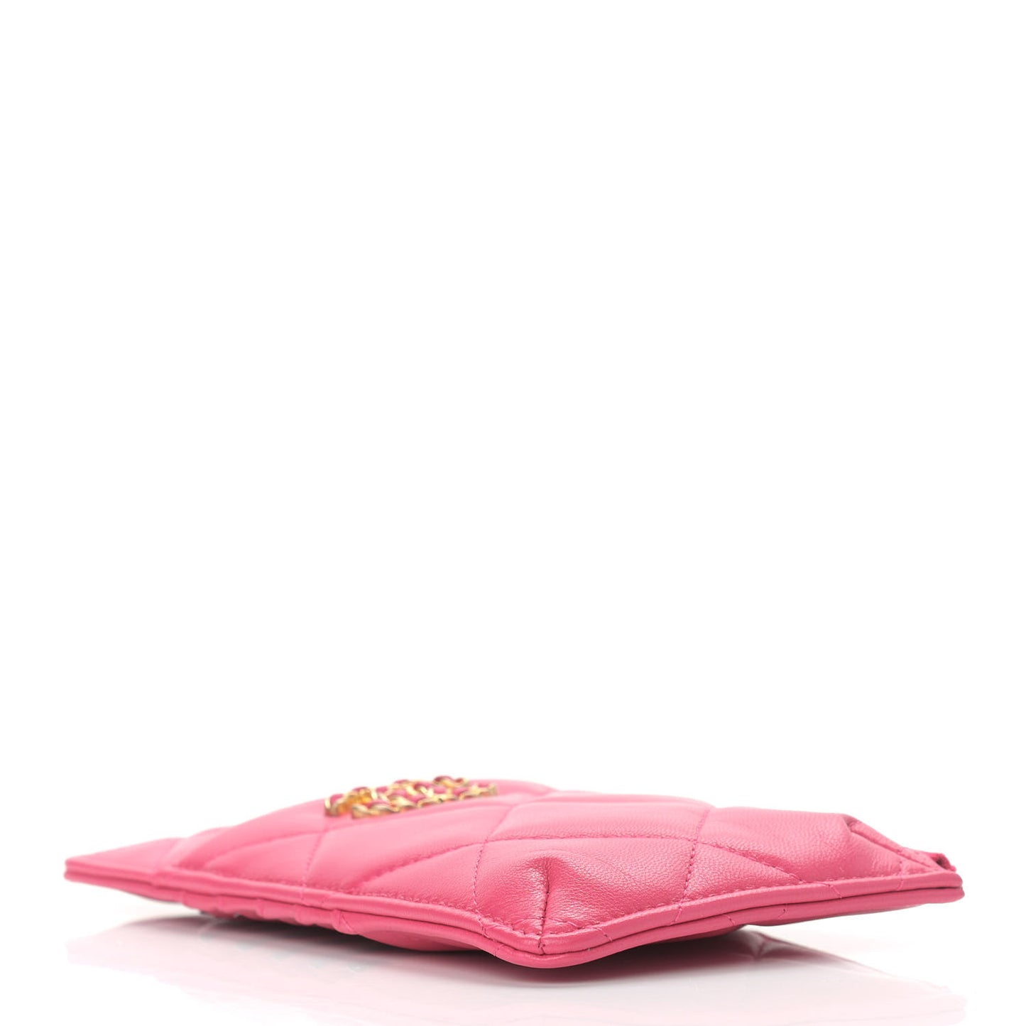 Shiny Goatskin Quilted Chanel 19 Flat Wallet Pouch Dark Pink