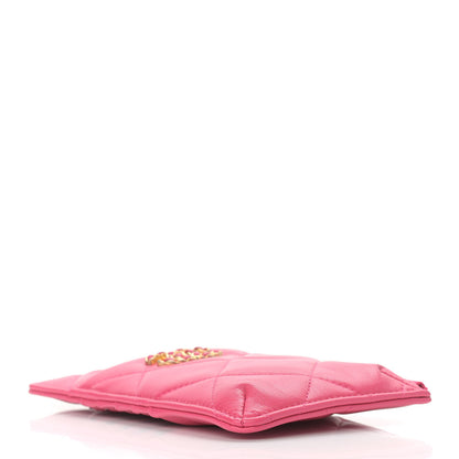 Chanel Shiny Goatskin Quilted Chanel 19 Flat Wallet Pouch Dark Pink 4 of 7