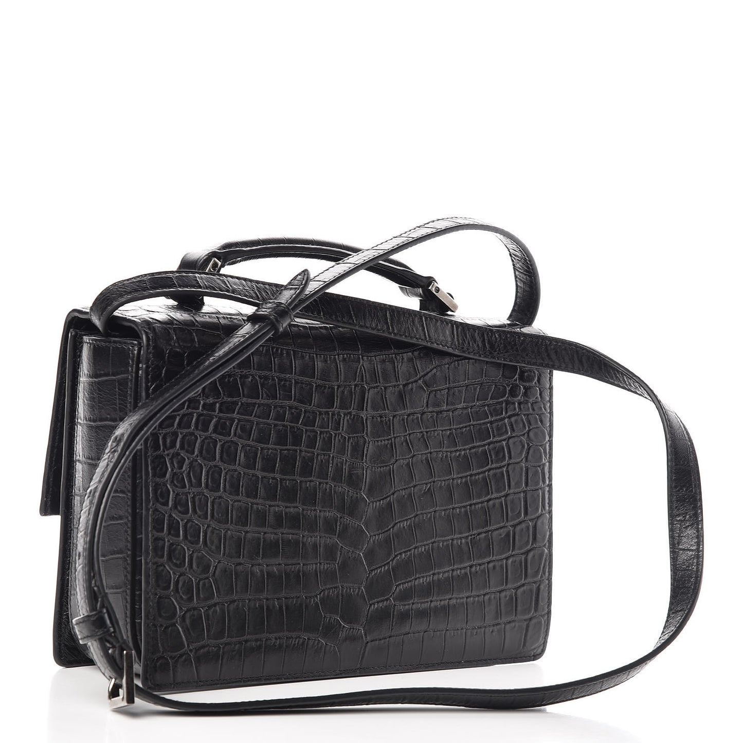 Calfskin Crocodile Embossed Medium Bellechasse Satchel Black