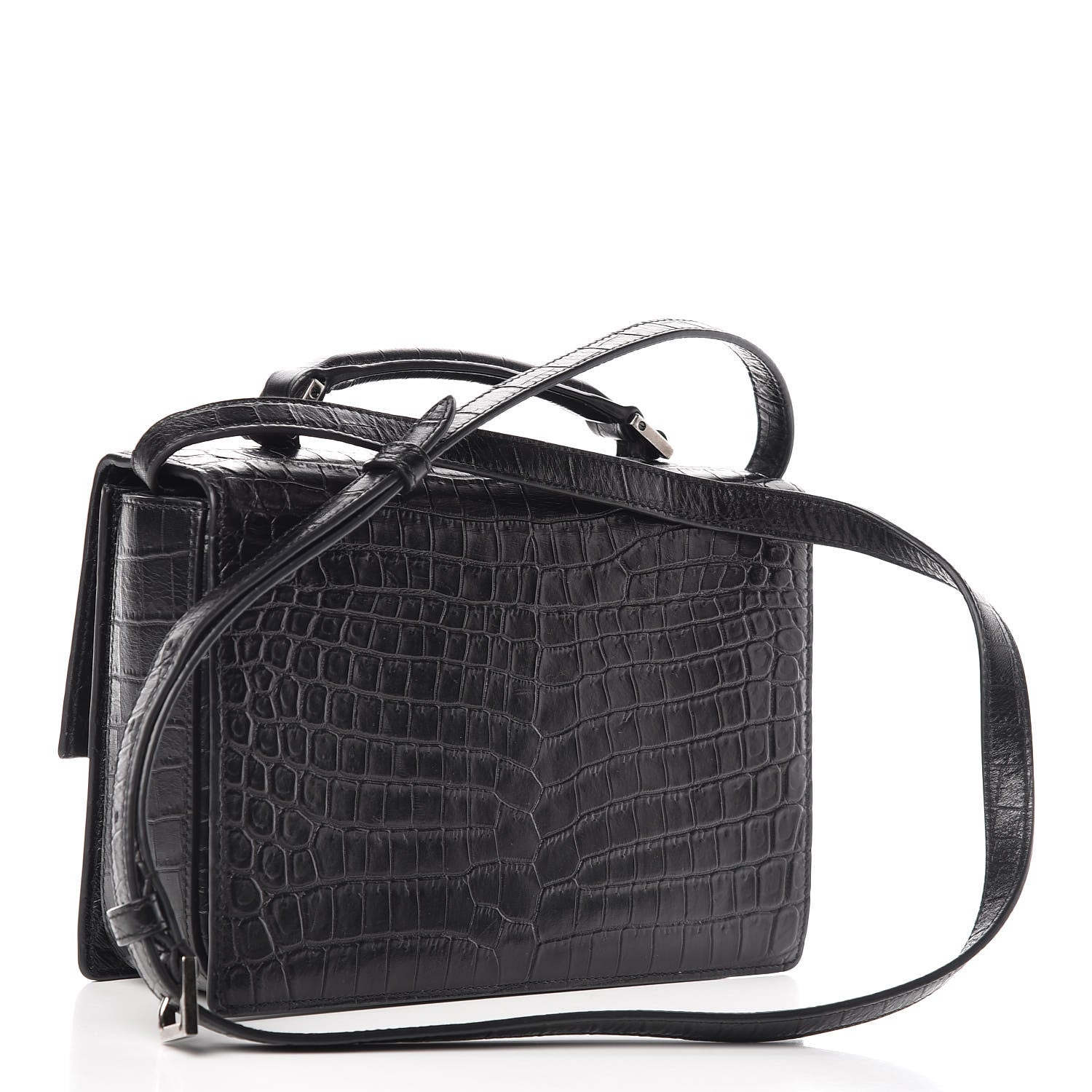 Saint Laurent Calfskin Crocodile Embossed Medium Bellechasse Satchel Black 3 of 9
