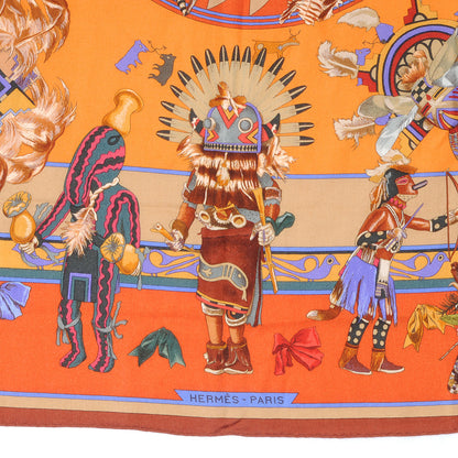 Hermes Cashmere Silk Kachinas Shawl GM 140 Orange 3 of 5