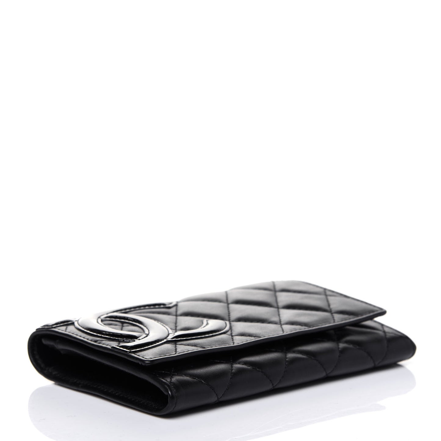Calfskin Quilted Cambon Flap Wallet Black