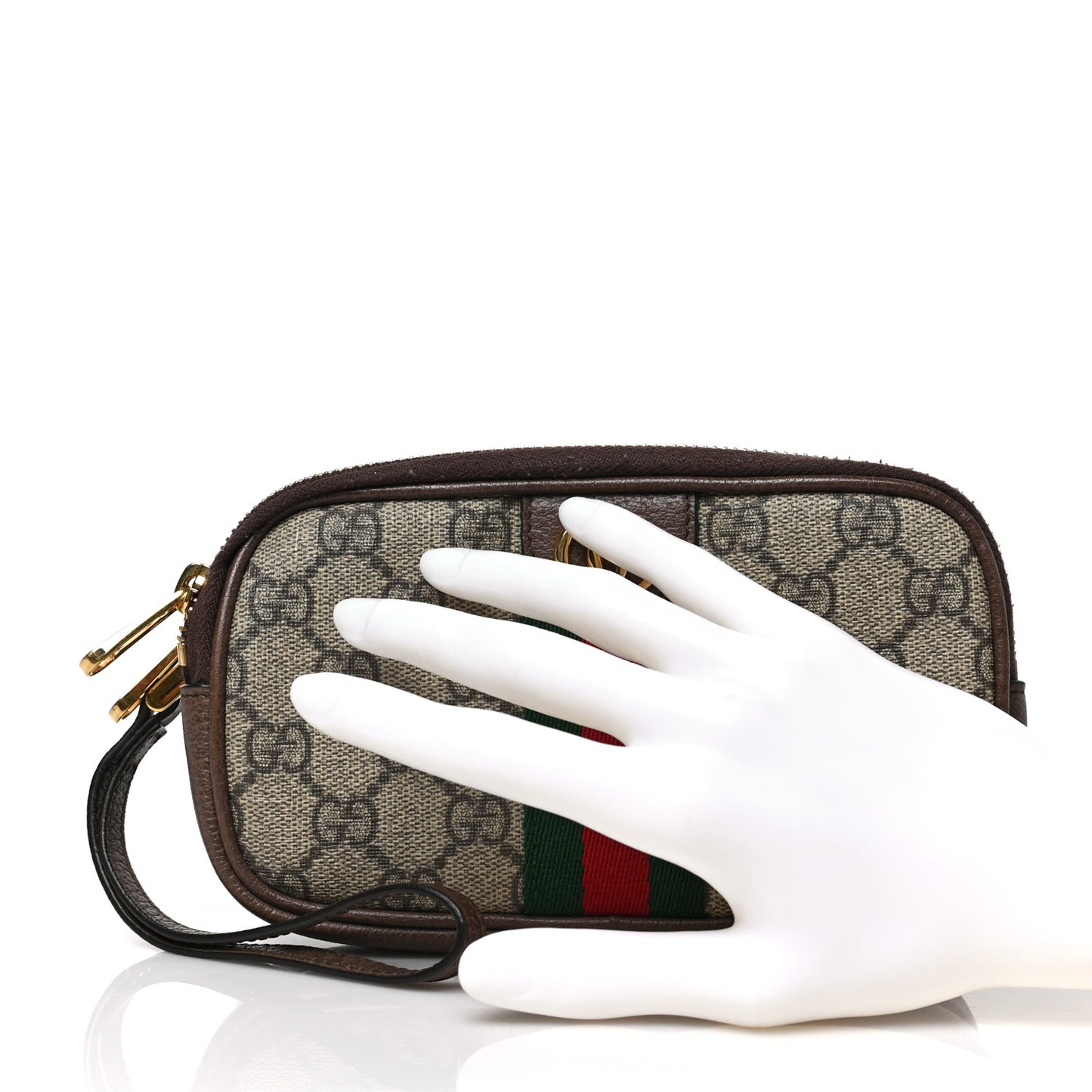 GG Supreme Monogram Web Ophidia Wristlet Beige New Acero