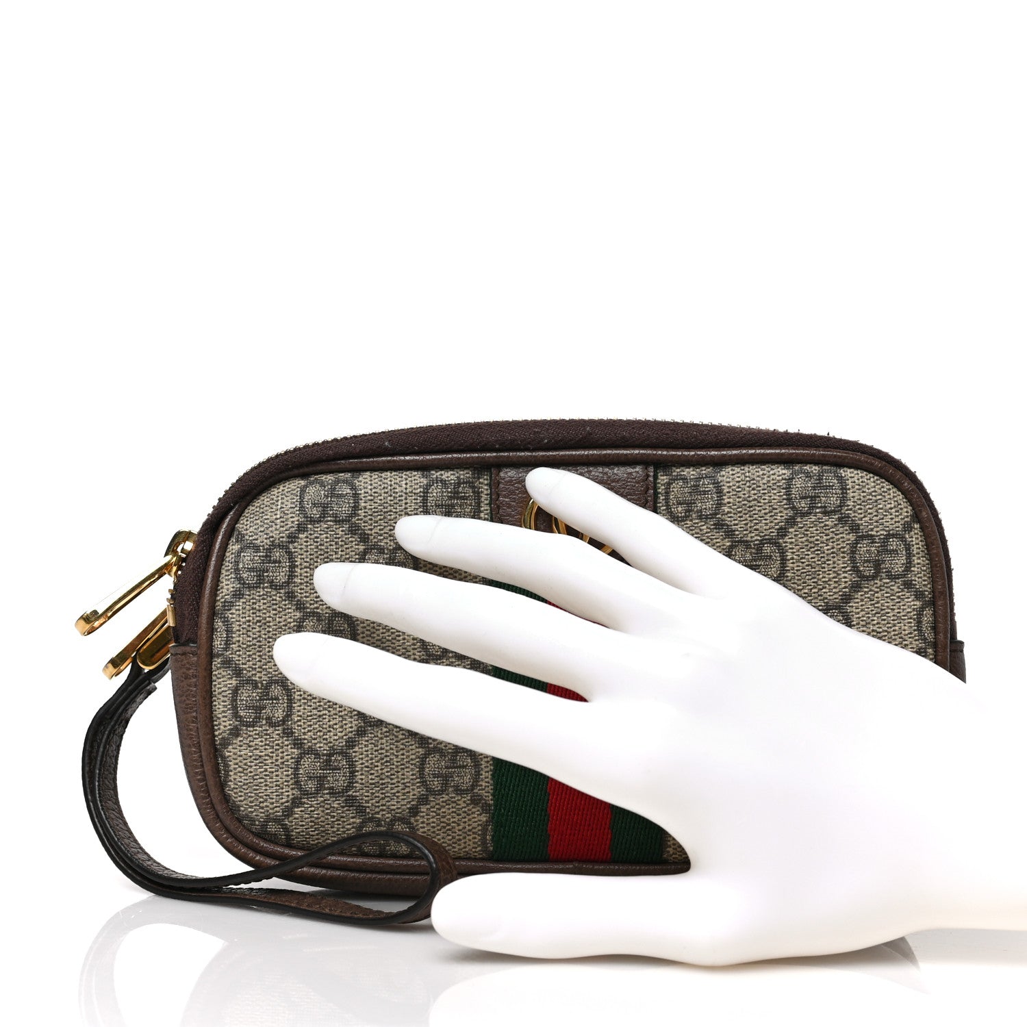 Gucci GG Supreme Monogram Web Ophidia Wristlet Beige New Acero 2 of 8
