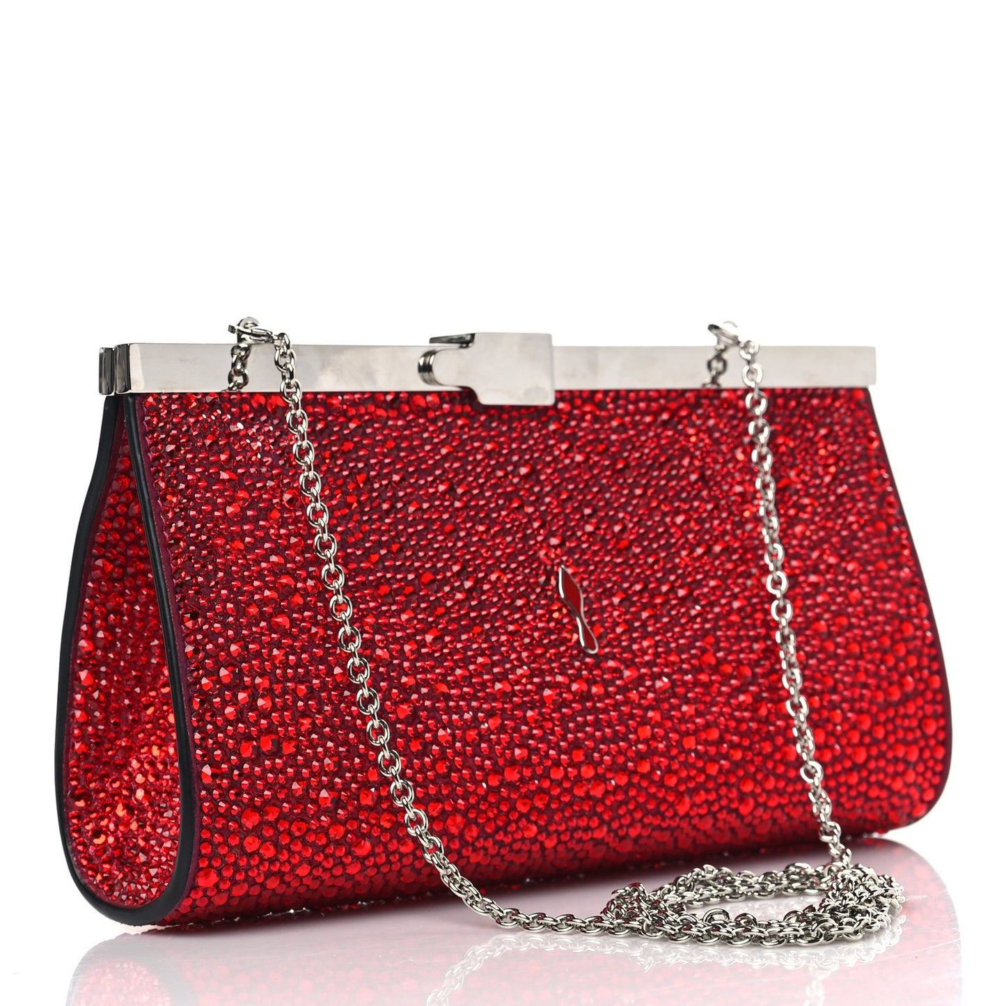 Suede Crystal Strass Small Palmette Clutch Red