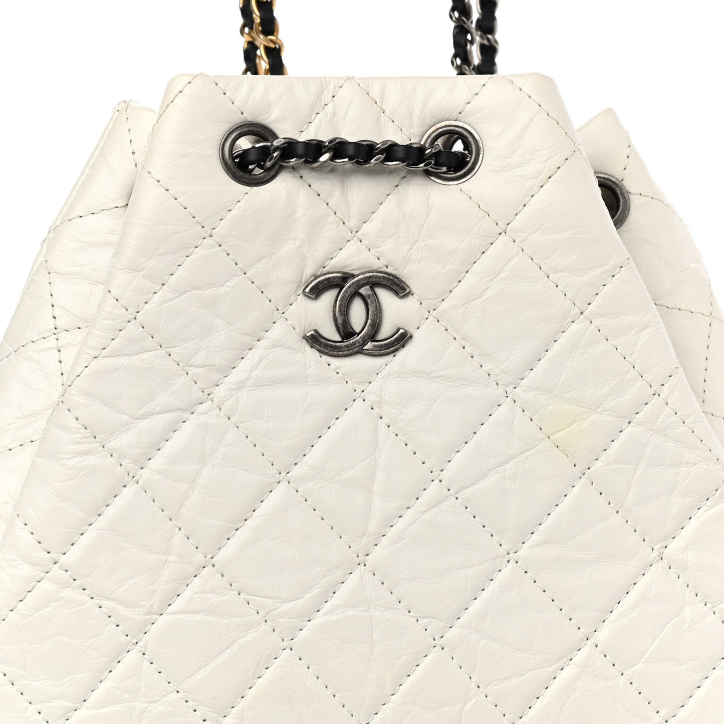 Aged Calfskin Quilted Gabrielle Backpack Black White