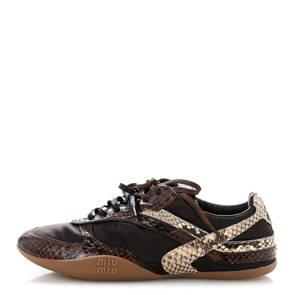 Miu Miu Technical Fabric Calfskin Snakeskin Effect Gymnasium