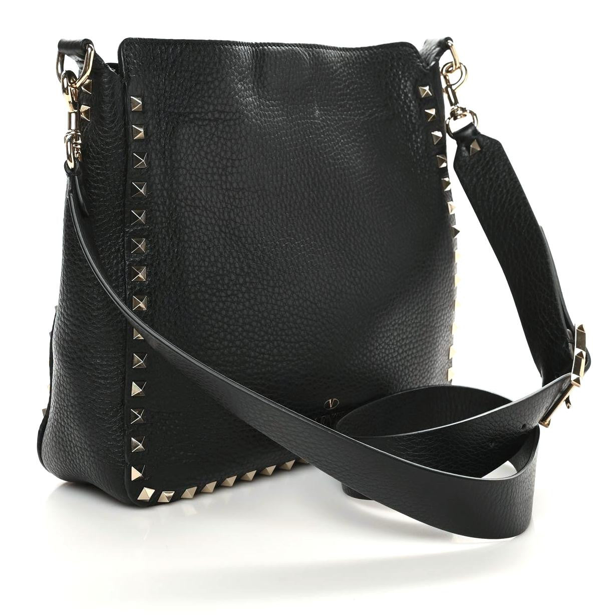 Pebbled Calfskin Large Rockstud Flip-Lock Messenger Bag Black