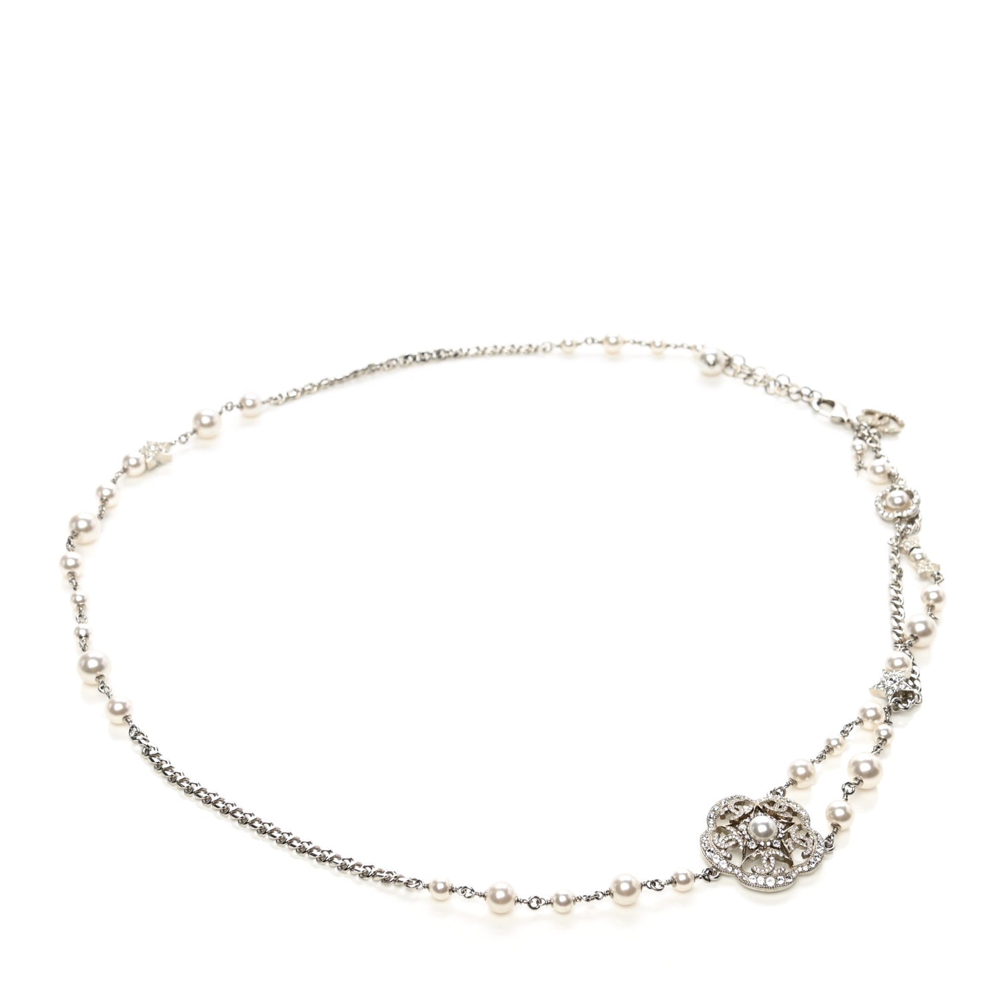 Crystal Pearl Flower CC Belt Silver